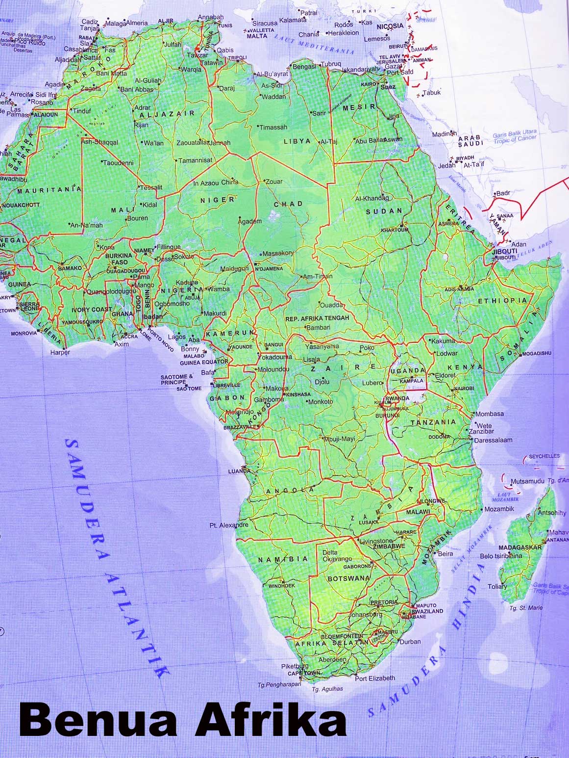 Letak astronomis benua afrika adalah