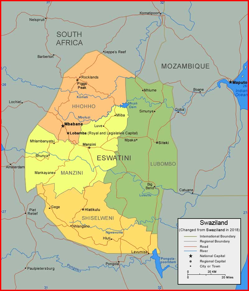 Peta wilayah Swaziland