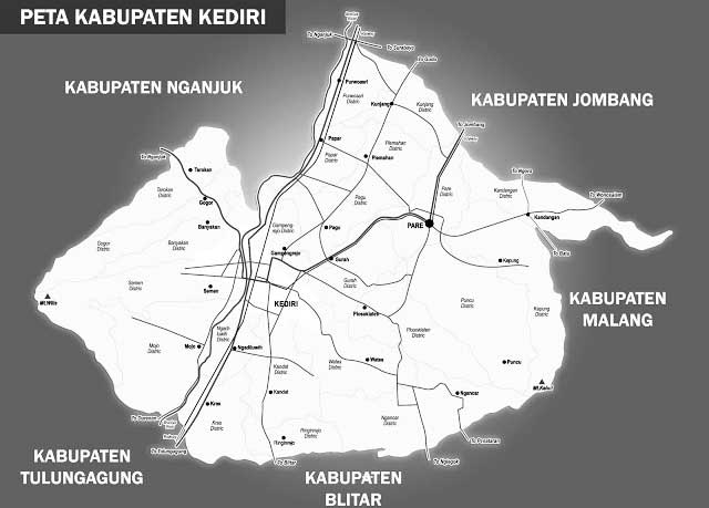 Peta Kabupaten Kediri Hitam Putih