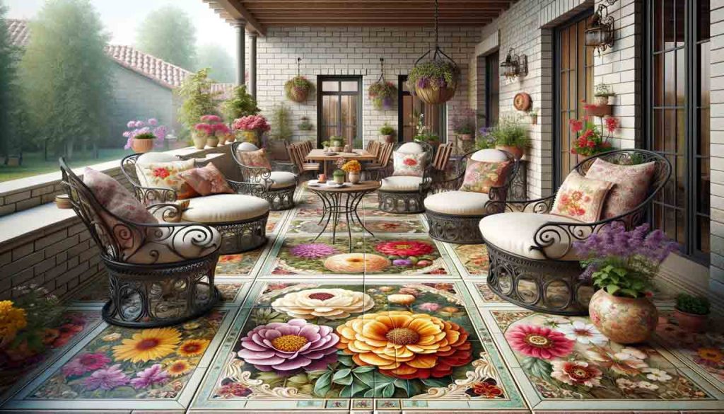 keramik teras motif bunga