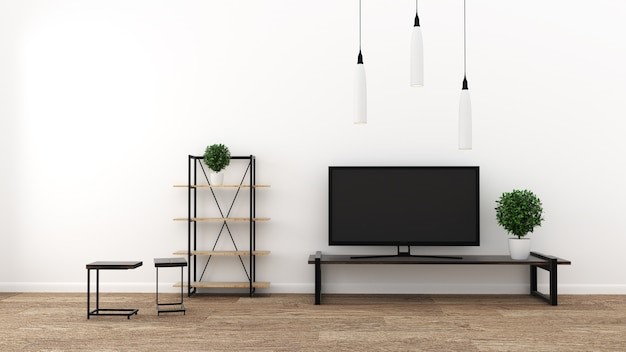 Ruang tv sederhana tanpa sofa minimalis. 