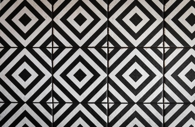 Cat kamar hitam putih geometri monokrom. 
