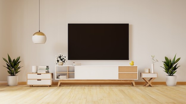 Ruang tv sederhana tanpa sofa maskulin. 