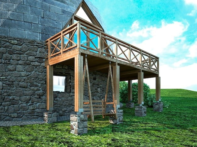 Dukungan batu alam sebagai desain rumah halaman luas. 