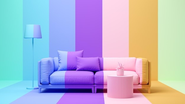 Beda warna sofa di ruang keluarga mewah. 