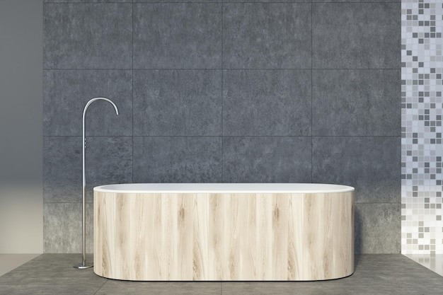 Dinding batu untuk kamar mandi bathtub minimalis. 
