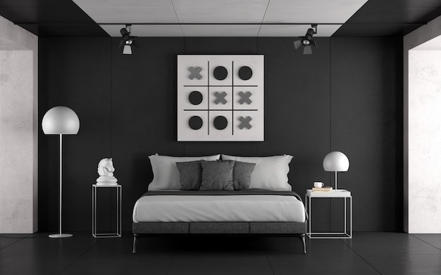 Cat kamar hitam putih minimalis. 