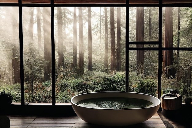 Pemandangan alam untuk kamar mandi bathtub minimalis. 