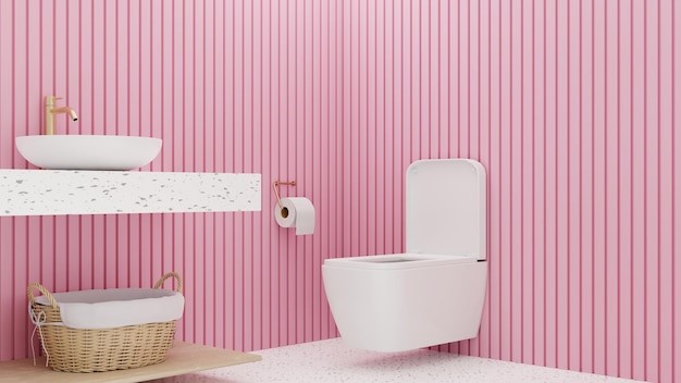 Keramik lantai kamar mandi warna pink kombinasi putih. 