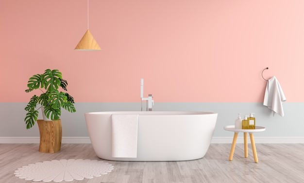 Keramik lantai kamar mandi warna pink yang sederhana. 