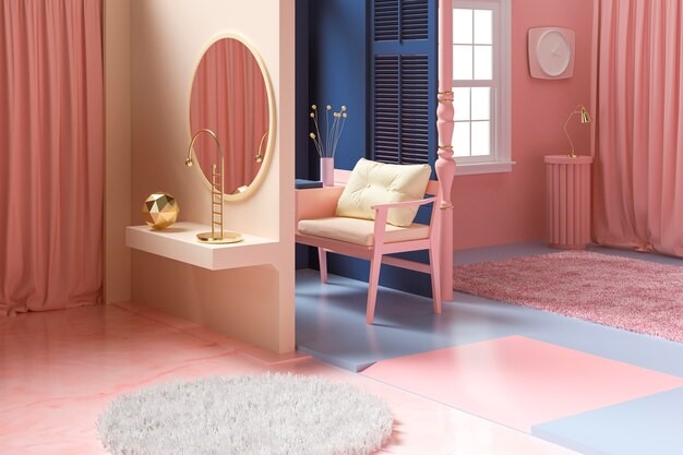 Ilustrasi kamar mandi pink.