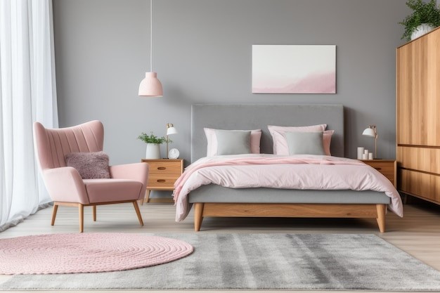 Warna cat kamar abu-abu pink yang simpel. 