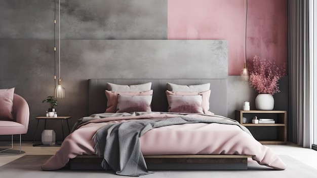 Warna cat kamar abu-abu pink minimalis. 