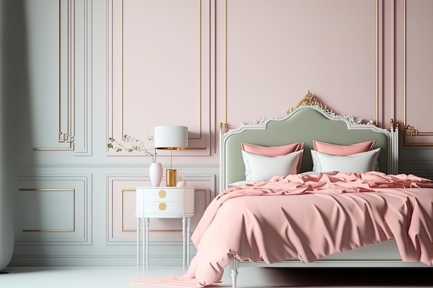 Warna cat kamar abu-abu pink klasik.
