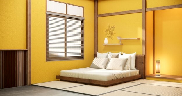 Kamar warna kuning ala Jepang. 