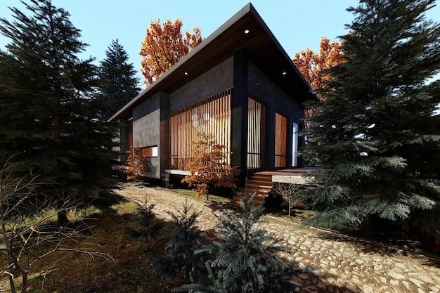 Desain rumah tanah lebih tinggi dari jalan model cottage minimalis. 