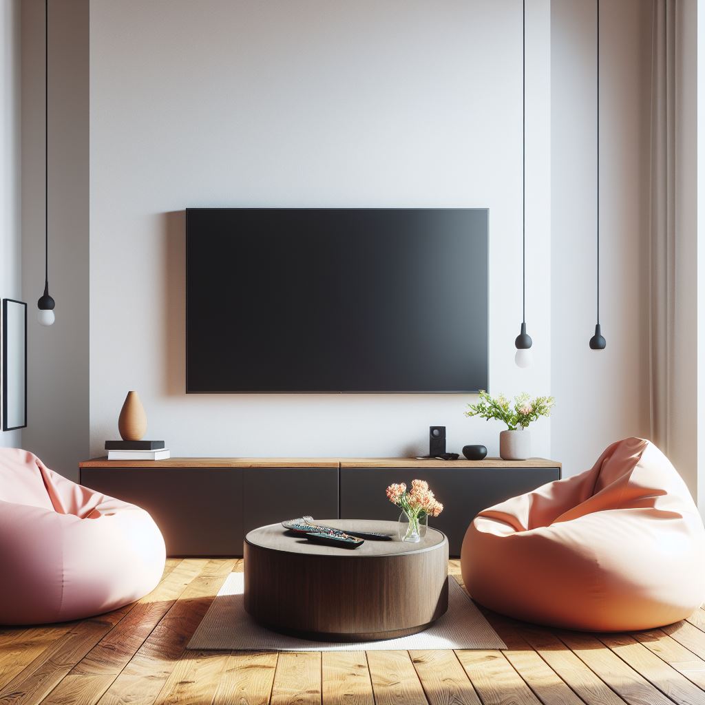 ruang TV tanpa sofa sederhana