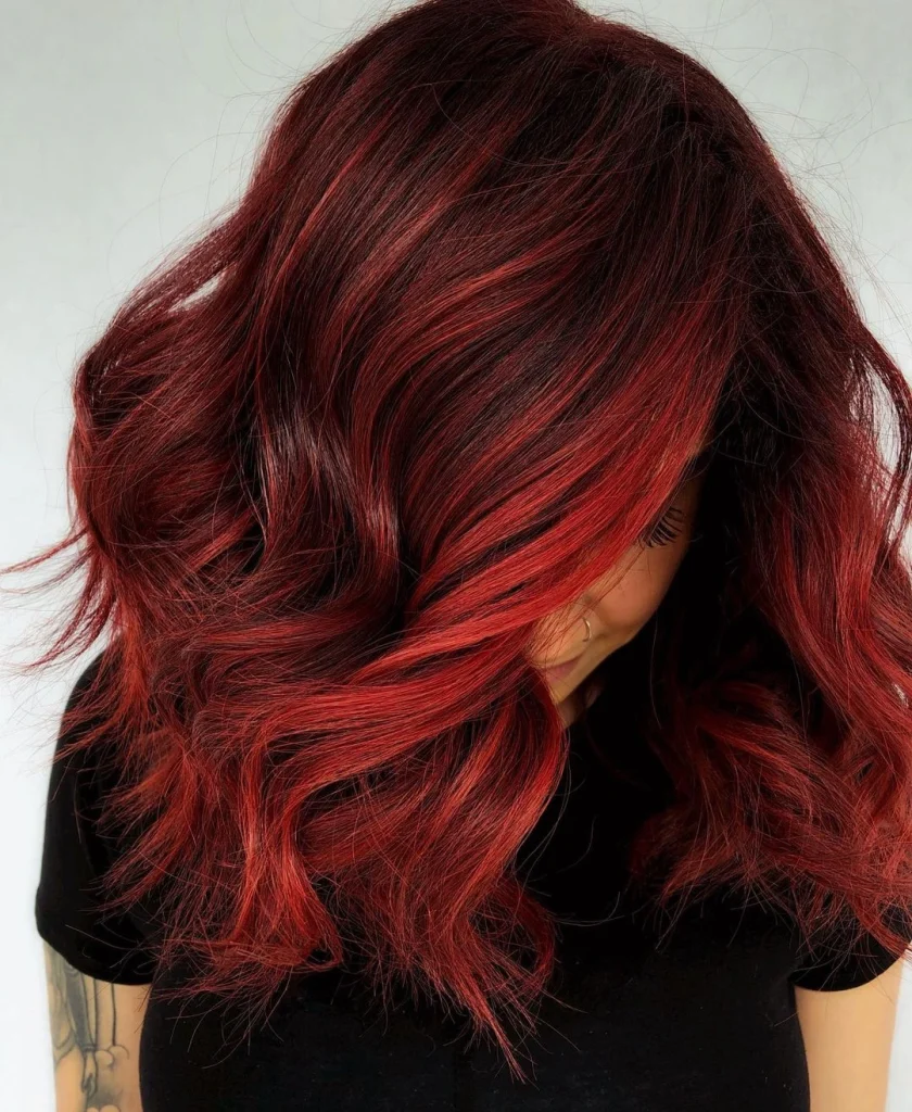 warna rambut merah maroon balayage