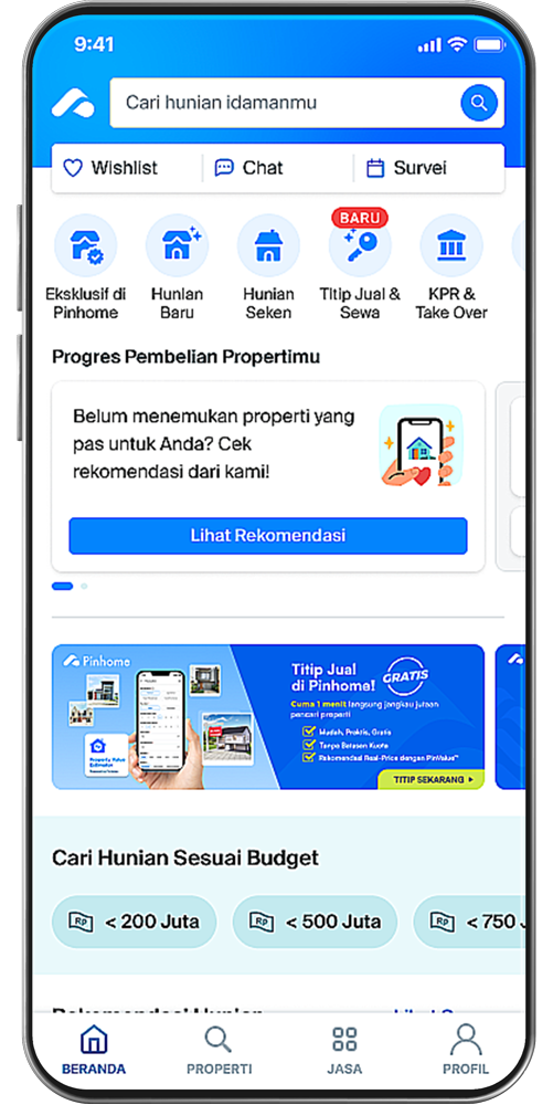 Masuk aplikasi Pinhome dan pilih menu ‘Jasa’.